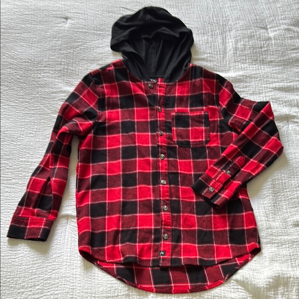 Art Class | Plaid Flannel Red and Black Kids Hooded Button Down Shirt